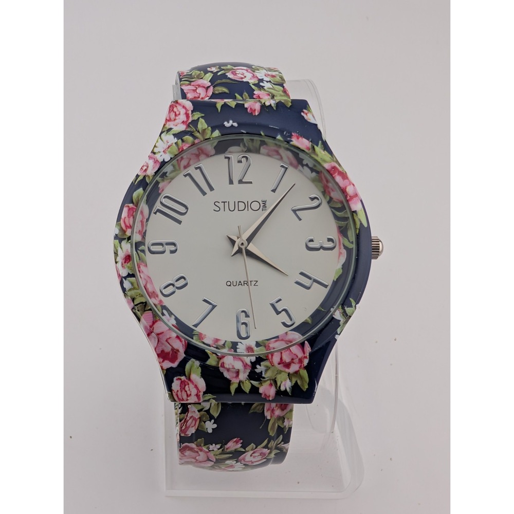 Studio‎ Time Women's Floral Bangle Watch 38mm Case Hinge Band- New Battery